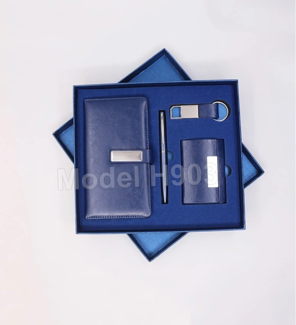 Caro 4 in 1 Giftset, PU Leather Diary, Metal Pen, Keychain, Card Holder - Gray