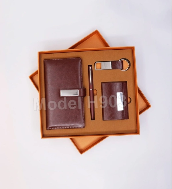 Caro 4 in 1 Giftset, PU Leather Diary, Metal Pen, Keychain, Card Holder - Gray