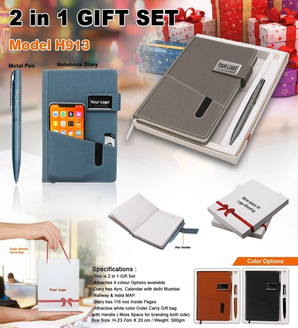 Caro 2 in 1 Mobile Pocket Diary with Magnetic Closer & Metal Pen Giftset  - A5, Gray