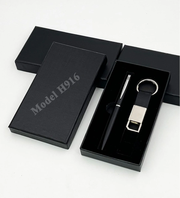 Caro 2 in 1 Giftset - PU Metal Keychain with Metal Ball Pen - Black