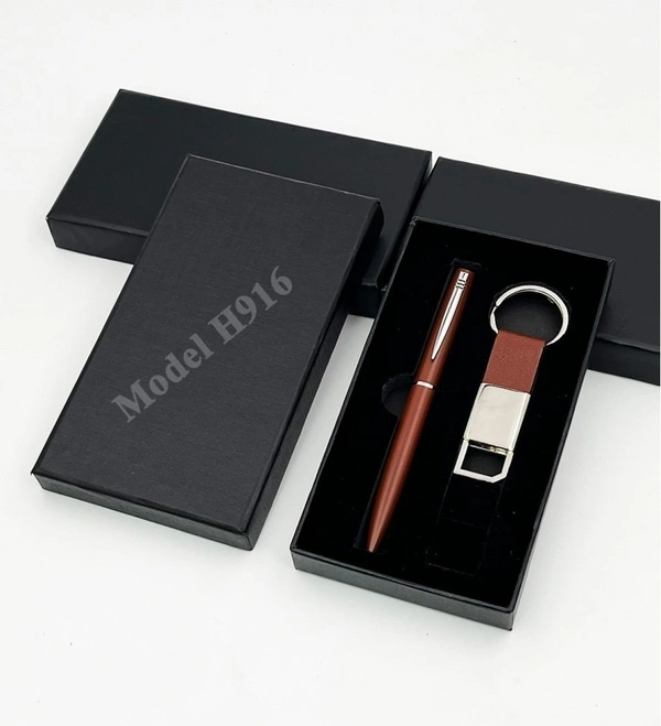 Caro 2 in 1 Giftset - PU Metal Keychain with Metal Ball Pen - Black