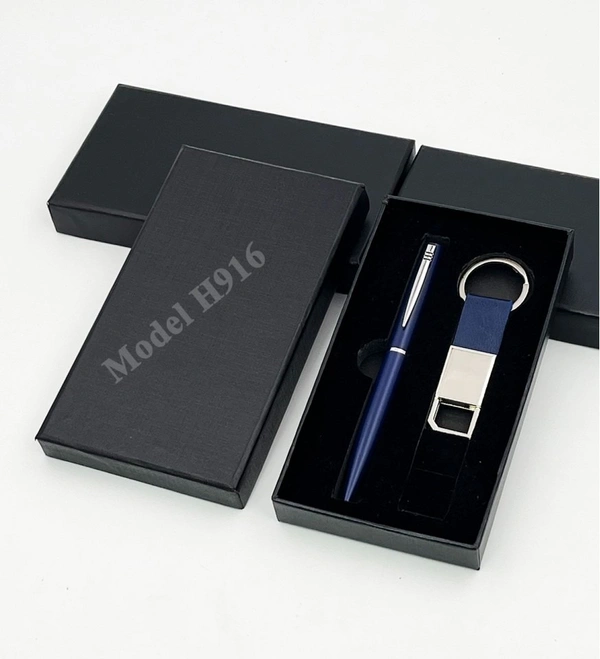 Caro 2 in 1 Giftset - PU Metal Keychain with Metal Ball Pen - Black