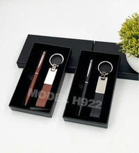 Caro 2 in 1 Giftset - PU Metal Keychain with Metal Ball Pen - Gray
