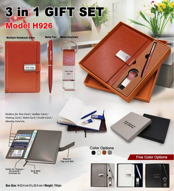Caro Multiple Diary, Ball Pen & Keychain 3 in 1 Giftset for Corporate & Promotional Gift use - A5, White