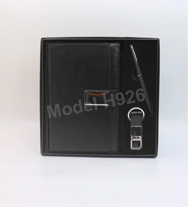 Caro 3 in 1 Gift Set - Multiple Diary, Ball Pen & Keychain - A5, Black