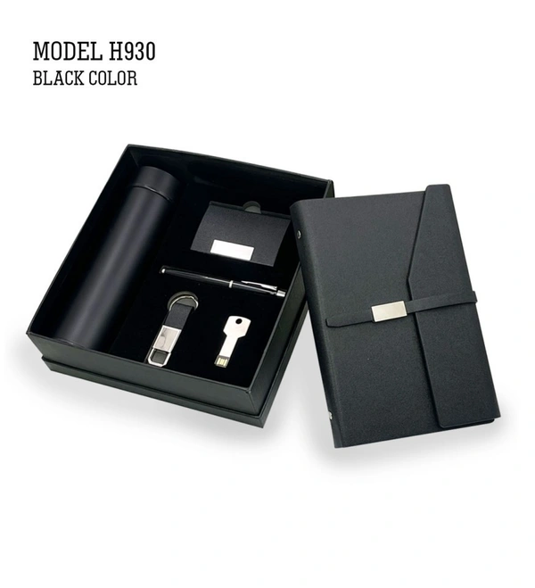 Caro 6 in 1 Gift set - Planner, Flask, 32GB Pendrive, Card Holder, Pen and Keychain - Black