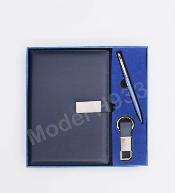 Caro 3 in 1 Giftset A5 PU Leather Diary & Metal Ball Pen & Keychain - A5, Gray
