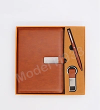Caro 3 in 1 Giftset A5 PU Leather Diary & Metal Ball Pen & Keychain - A5, Gray