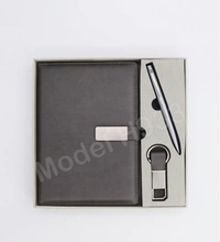 Caro 3 in 1 Giftset A5 PU Leather Diary & Metal Ball Pen & Keychain - A5, Gray