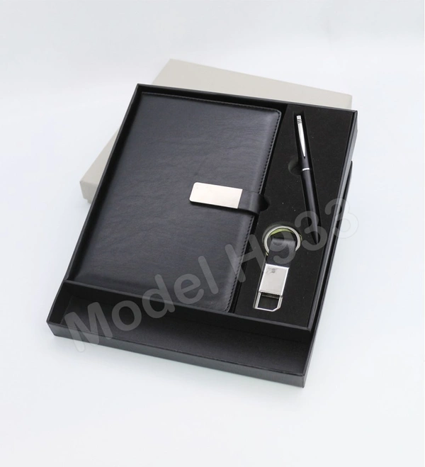Caro 3 in 1 Giftset A5 PU Leather Diary & Metal Ball Pen & Keychain - A5, Gray