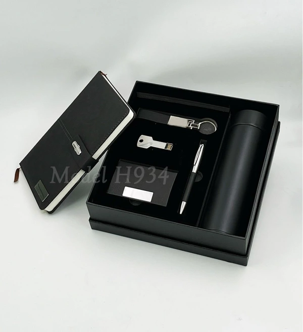 Caro 6 in 1 Premium Giftset Flask Bottle, PU Leather Diary, Metal Ball Pen, Card Holder, Keychain and Pendrive  - 16GB, Brown
