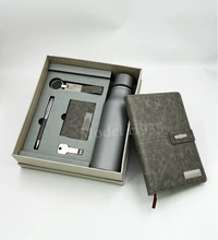Caro 6 in 1 Premium Giftset Steel Water Bottle, PU Leather Diary, Metal Ball Pen, Card Holder, Keychain and Pendrive - 32GB, Gray