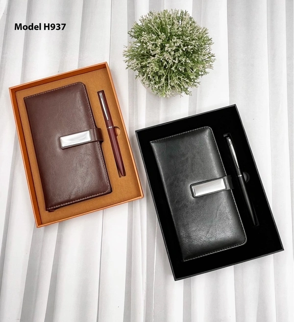 Caro 2 in 1 PU Leather Diary with Metal Pen Giftset - Brown