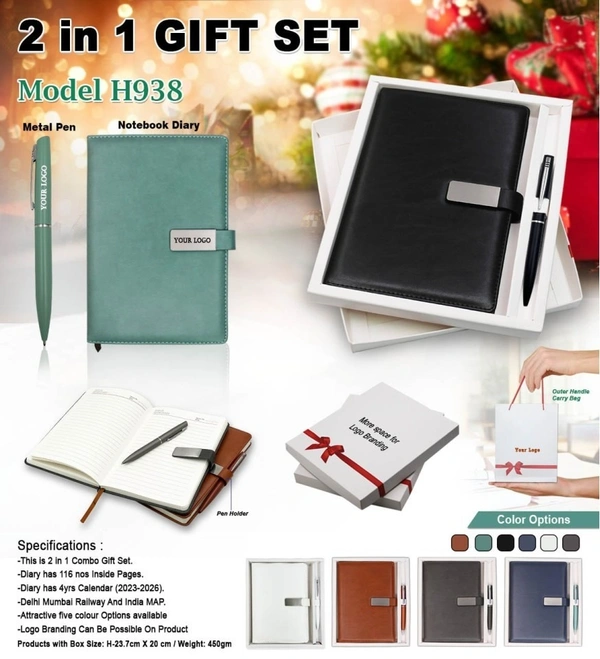 Caro 2 in 1 PU Leather Diary With Metal Pen Giftset - A5, White
