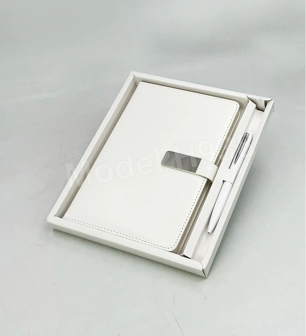 Caro 2 in 1 PU Leather Diary With Metal Pen Giftset - A5, White