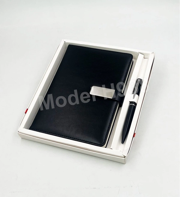 Caro 2 in 1 PU Leather Diary With Metal Pen Giftset - A5, White