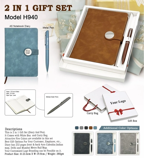 Caro Elegant Diary and Pen Gift Set 2 in 1 Giftset for Corporate Gifting and promotional use  - A5, Black