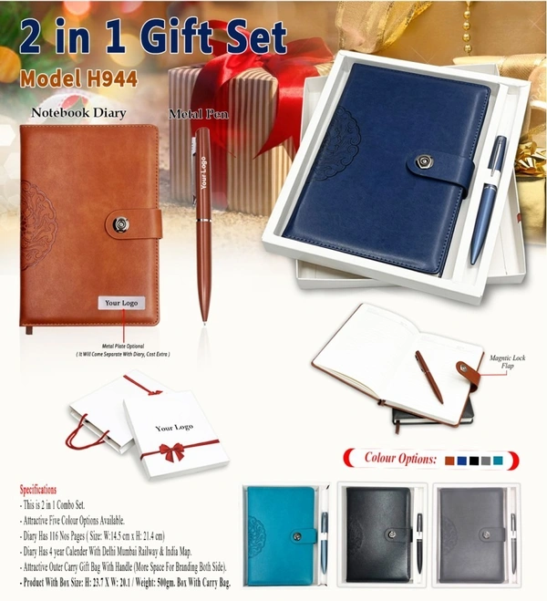 Caro 2 in 1 Gift Set - Diary with magnetic Lock Flap and Metal Ball Pen - Gray