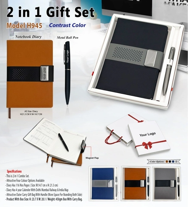 Caro 2 in 1 Diary and Metal Pen Giftset  - Gray