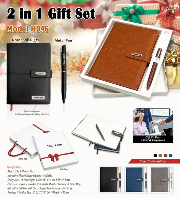 Caro 2 in 1 PU Leather Diary and Metal Ball Pen Gift Set  - Gray