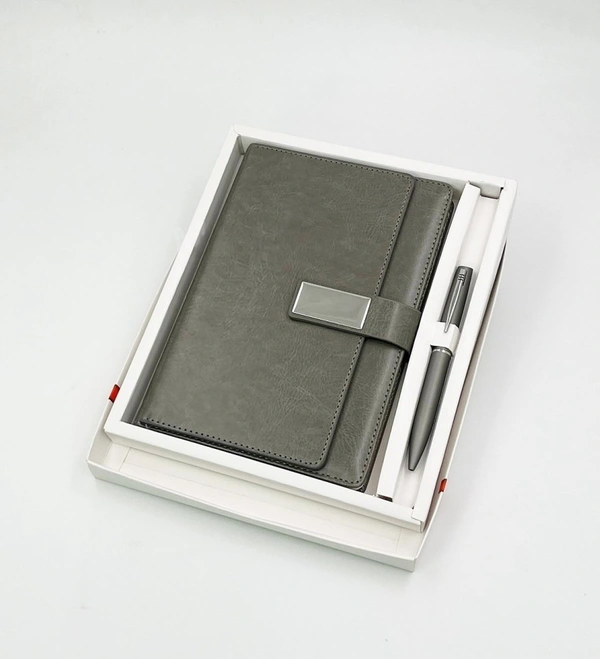 Caro 2 in 1 PU leather Multifunctional Notebook Diary with Metal Pen Giftset - A5, Black
