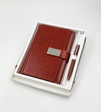 Caro 2 in 1 PU leather Multifunctional Notebook Diary with Metal Pen Giftset - A5, Black