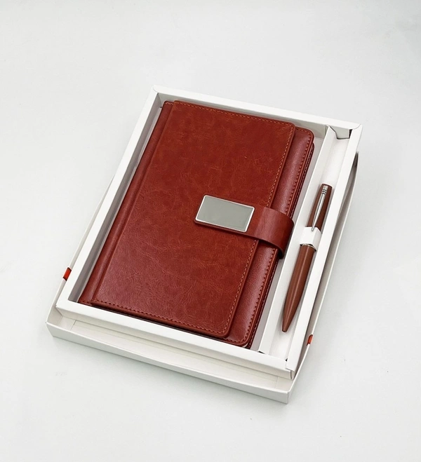 Caro 2 in 1 PU leather Multifunctional Notebook Diary with Metal Pen Giftset - A5, Black