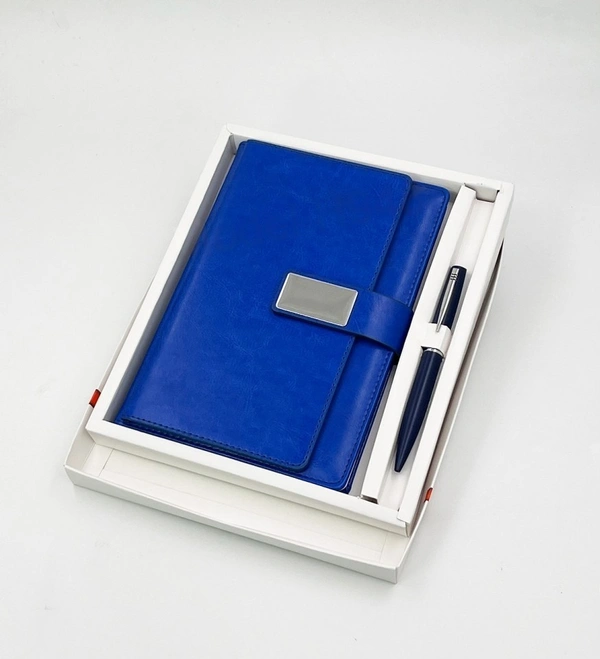 Caro 2 in 1 PU leather Multifunctional Notebook Diary with Metal Pen Giftset - A5, Black