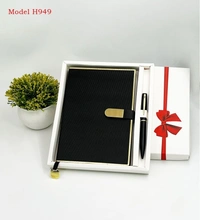 Caro 2 in 1 Leather Diary with Bookmark and Metal Pen Gift Set - A5, Gray