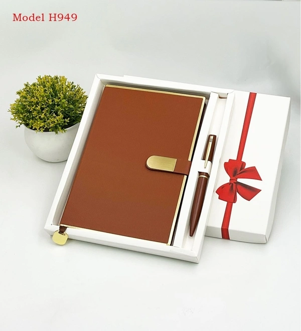 Caro 2 in 1 Leather Diary with Bookmark and Metal Pen Gift Set - A5, Gray