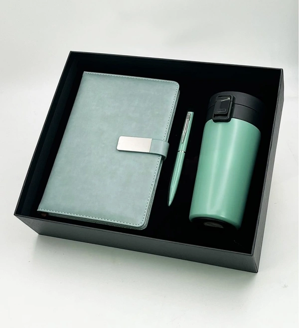 Caro 3 in 1 Gift Set - Diary, Vacuum Mug and Metal Pen - A5 - 380ml, White