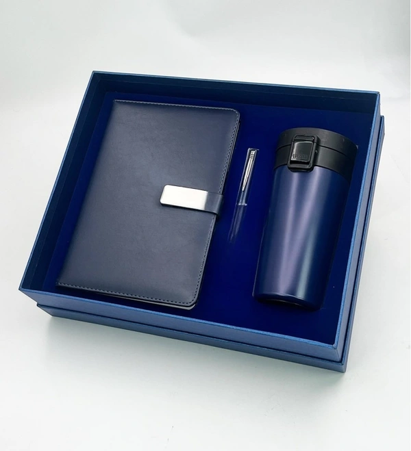 Caro 3 in 1 Gift Set - Diary, Vacuum Mug and Metal Pen - A5 - 380ml, White