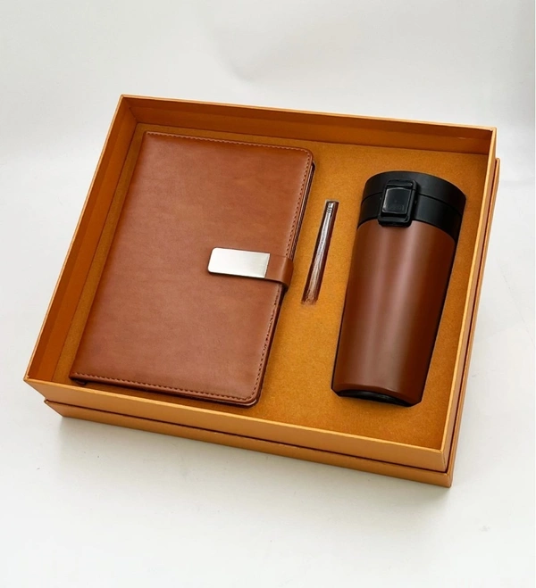 Caro 3 in 1 Gift Set - Diary, Vacuum Mug and Metal Pen - A5 - 380ml, White