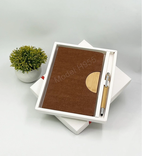 Caro 2 in 1 Multifunctional Notebook Diary with Wooden Pen Giftset  - A5, Gray