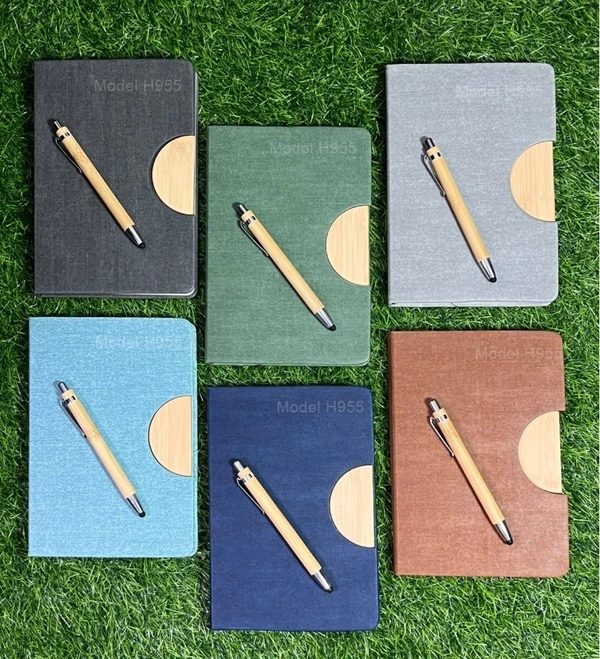 Caro 2 in 1 Multifunctional Notebook Diary with Wooden Pen Giftset  - A5, Gray