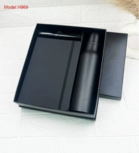 Caro 3 in 1 Premium Gift Set – A5 PU Leather Diary, Metal Ball Pen & Stainless Steel Water Bottle - A5 - 750ml, Black
