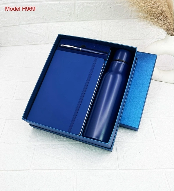 Caro 3 in 1 Premium Gift Set – A5 PU Leather Diary, Metal Ball Pen & Stainless Steel Water Bottle - A5 - 750ml, Black