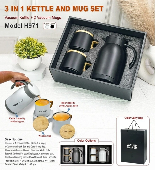 Caro 3 in 1 Kettle And Mug Set - White