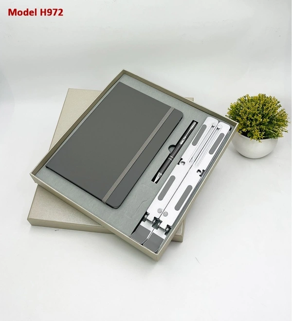 Caro 3 in 1 Premium Gift Set – PU Leather Diary, Metal Ball Pen & Laptop Stand - Brown
