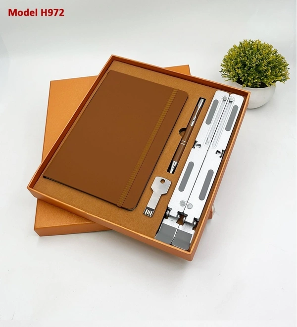 Caro 4 in 1 Premium Giftset PU Leather Diary, Metal Ball Pen, Laptop Stand and Metal Pen-drive - 32GB, Blue
