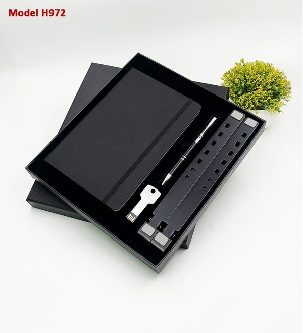 Caro 4 in 1 Premium Giftset PU Leather Diary, Metal Ball Pen, Laptop Stand and Metal Pen-drive - 32GB, Blue