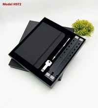 Caro 4 in 1 Premium Giftset PU Leather Diary, Metal Ball Pen, Laptop Stand and Metal Pen-drive - 32GB, Gray