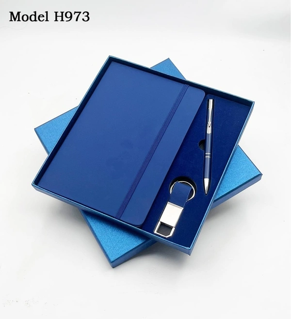 Caro 3 in 1 Giftset PU Leather Diary, Metal Ball Pen, Metal Hook Keychain - A5, Gray