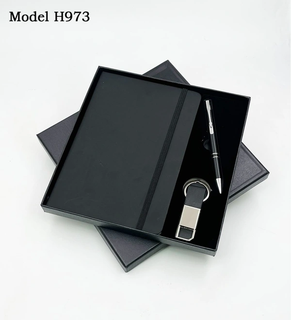 Caro 3 in 1 Giftset PU Leather Diary, Metal Ball Pen, Metal Hook Keychain - A5, Gray
