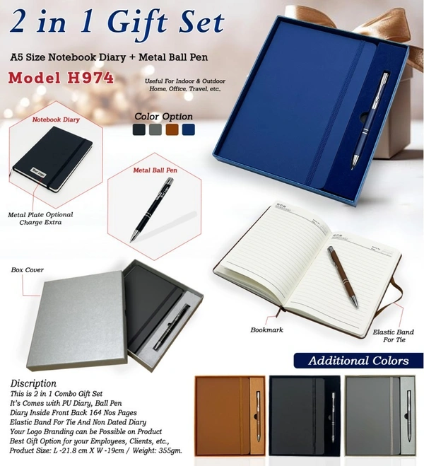 Caro 2 in 1 Diary and Pen Giftset  - Gray