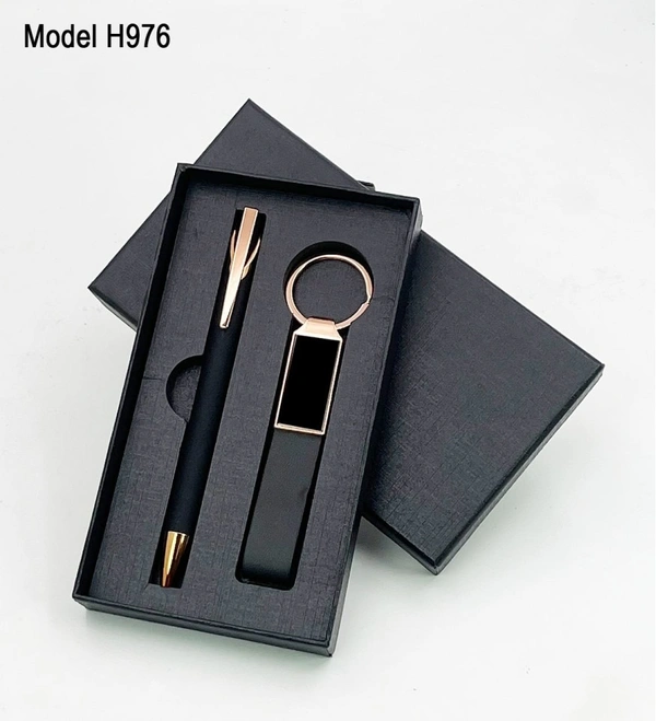 Caro 2 in 1 Premium Gift Set - Metal Keychain with PU Belt & Metal Ball Pen - Gray