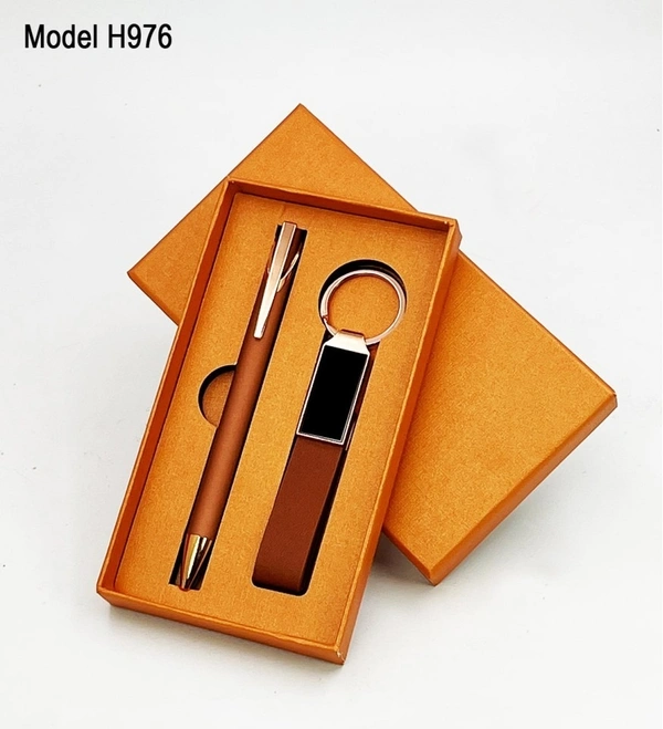 Caro 2 in 1 Premium Gift Set - Metal Keychain with PU Belt & Metal Ball Pen - Gray