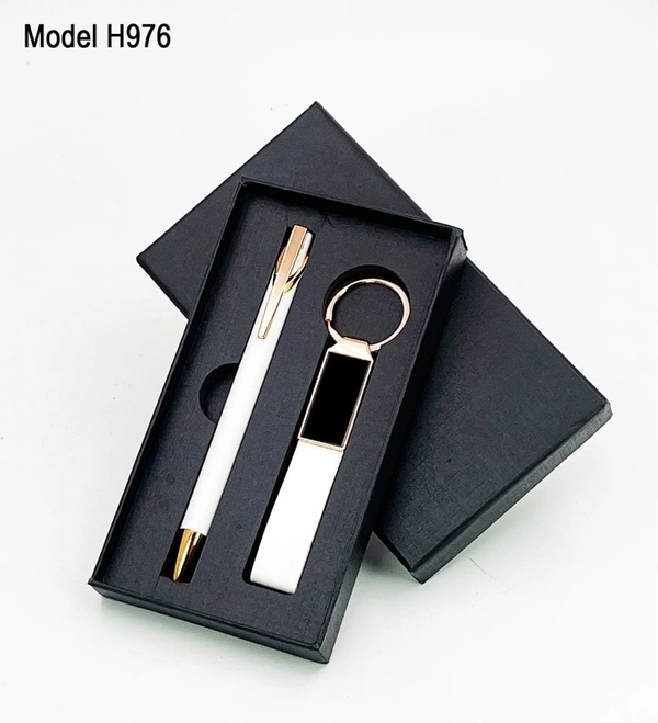 Caro 2 in 1 Premium Gift Set - Metal Keychain with PU Belt & Metal Ball Pen - Gray