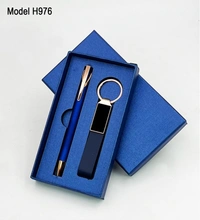 Caro 2 in 1 Premium Gift Set - Metal Keychain with PU Belt & Metal Ball Pen - Gray