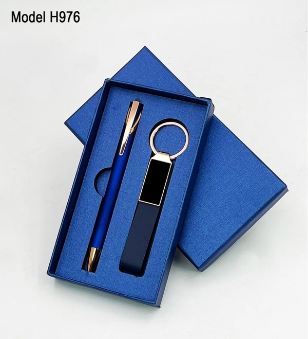 Caro 2 in 1 Premium Gift Set - Metal Keychain with PU Belt & Metal Ball Pen - Gray